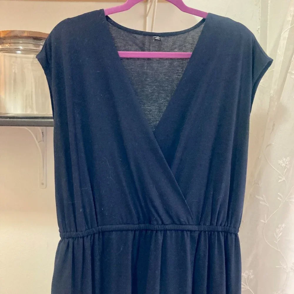 Uniqlo Half Wrap Navy Dress - L - Picture 3 of 3